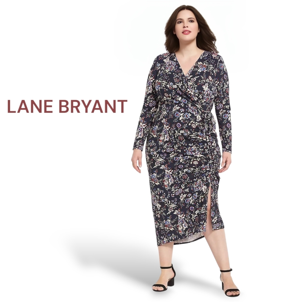 Lane Bryant Side-Ruched Floral Midi Dress